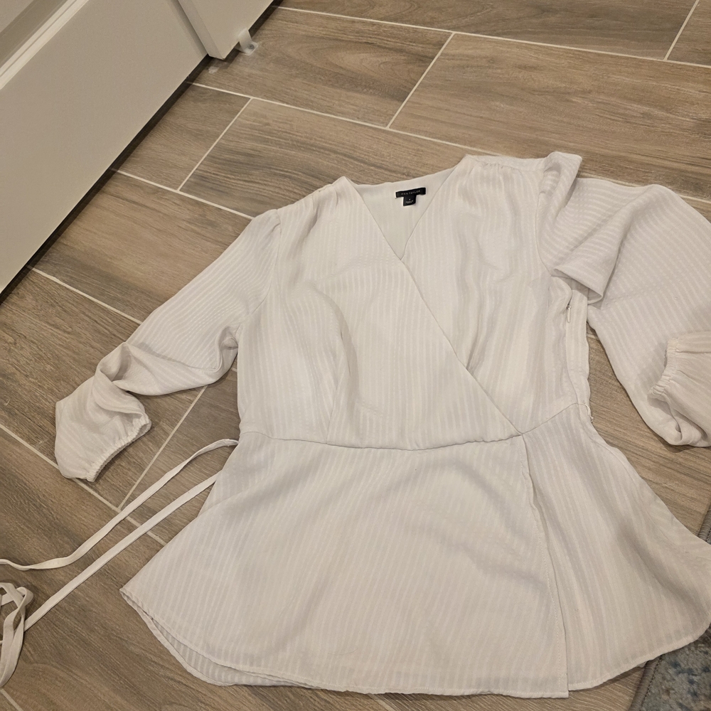 Ann Taylor Cream Wrap Blouse - Picture 2 of 3
